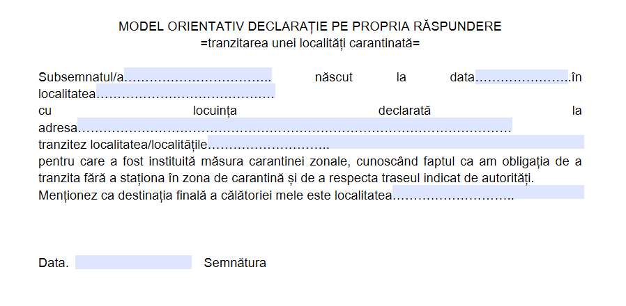 Text Declaratie Domnesti Carantina